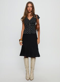   front view of model wearing Princess Polly With Kindness Midi Skirt Black 