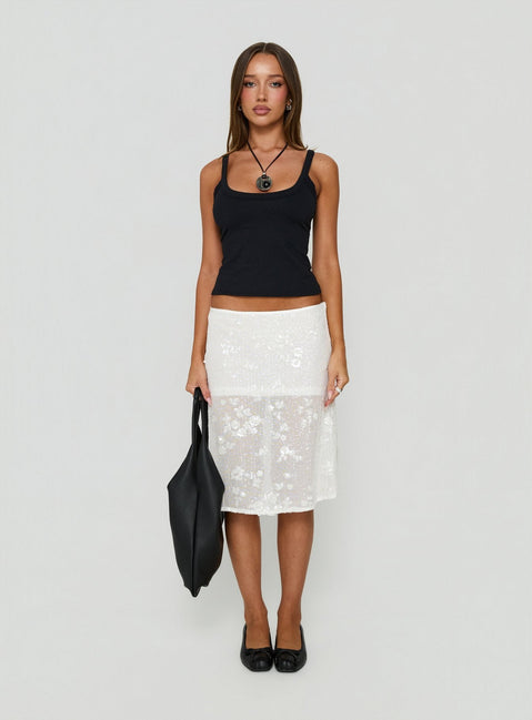 Heart Stealer Sheer Sequin Midi Skirt White