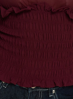 Fever Kiss Chiffon Ruched Top Wine