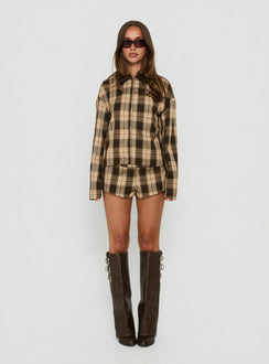 Schneider Foldover Micro Shorts Brown Check