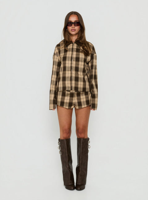 Schneider Foldover Micro Shorts Brown Check