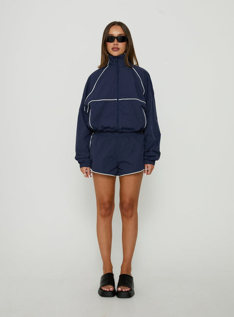 Shayyla Funnel Neck Windbreaker Jacket Navy / White