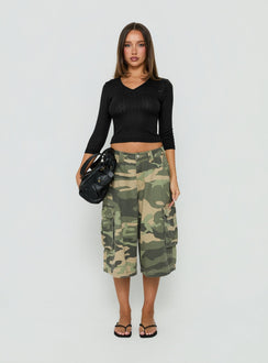 Sofelia Pointelle V Neck Top Black