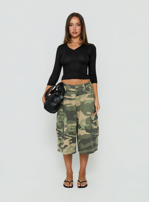 Sofelia Pointelle V Neck Top Black