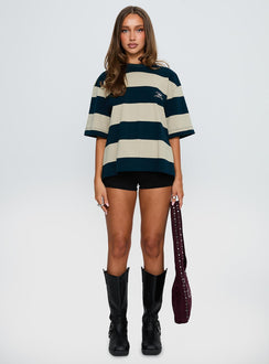 front view of model wearing Princess Polly Emerging Tee Midnight Half Sleeves Crew Neck 