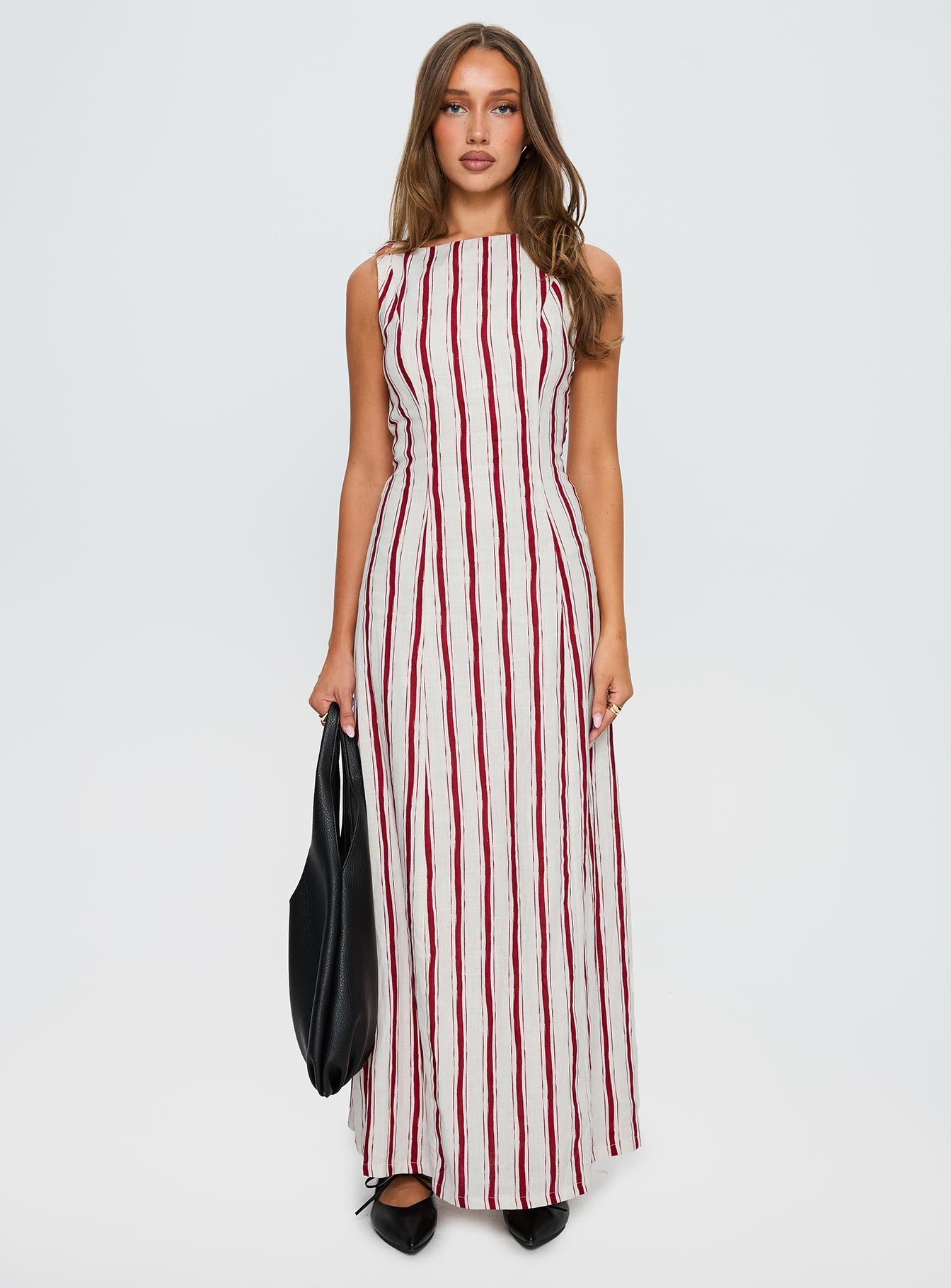 princess polly red striped dress Loralei Shirred Maxi Dress | Red Stripe | Womens