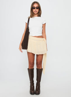   front view of model wearing Princess Polly Reviva Ruched Wrap Mini Skirt Cream Mini Skirts 