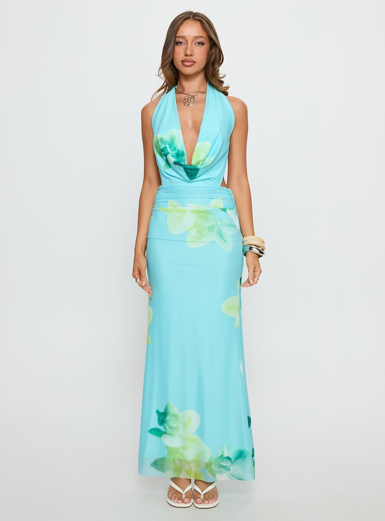Tigress Halter Maxi Dress Blue Floral