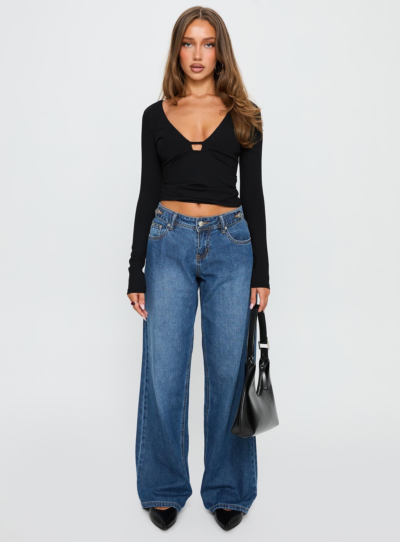 Wolfe Low Rise Straight Leg Jeans Dark Blue Wash