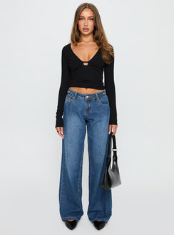 Wolfe Low Rise Straight Leg Jeans Dark Blue Wash