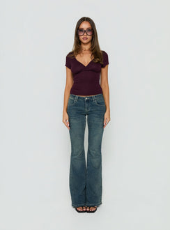 Mossie Crossover Pointelle Top Plum