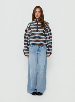 Quinee Polar Fleece Jumper Brown / Blue Multi