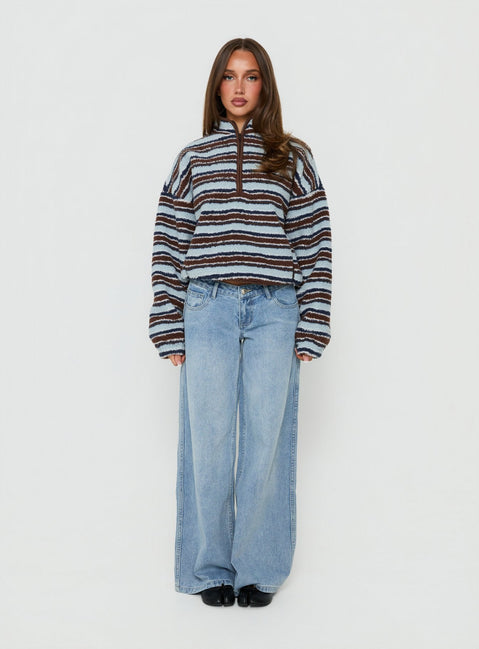 Quinee Polar Fleece Jumper Brown / Blue Multi