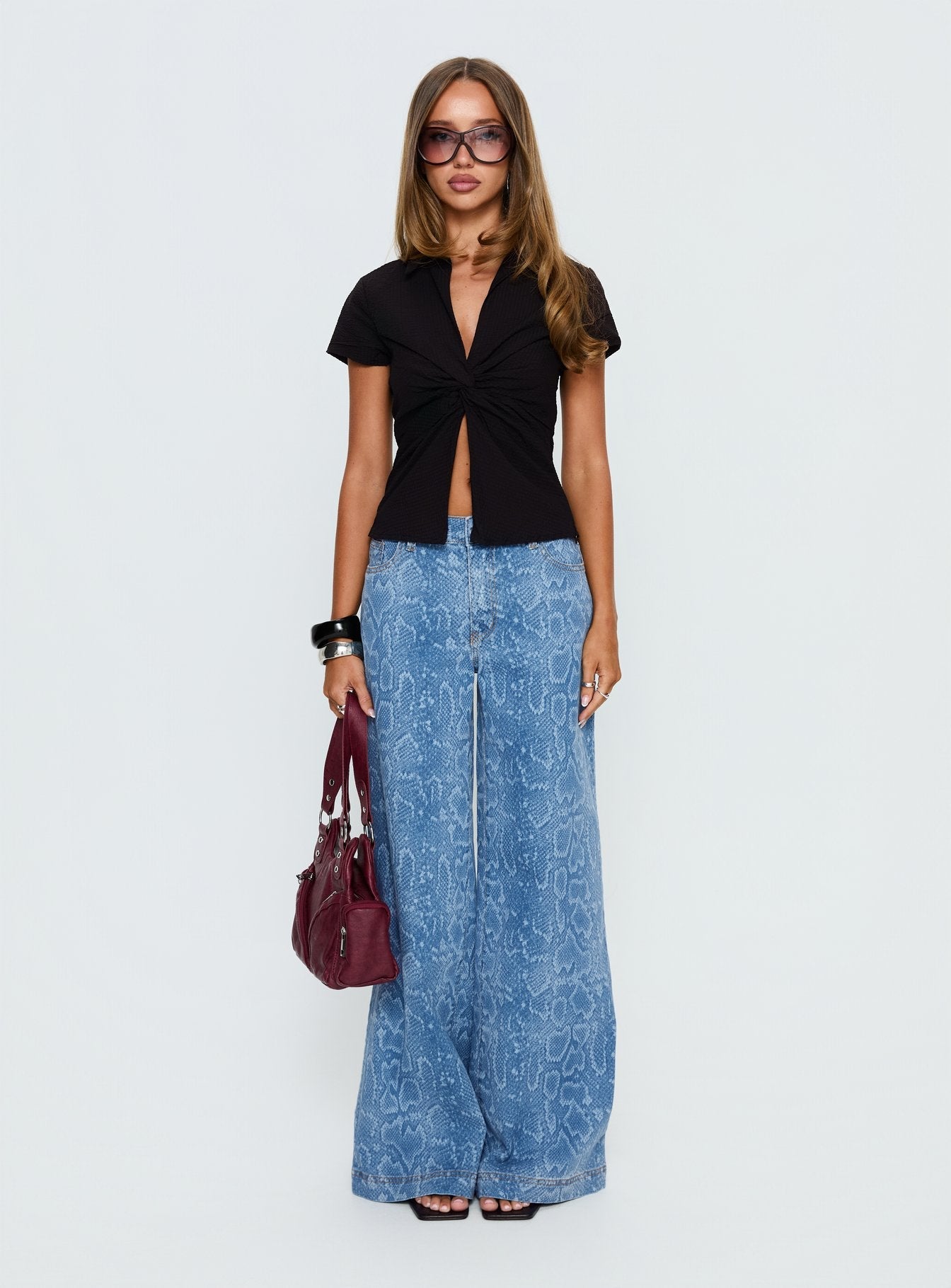 Spoken Truth Mid Rise Straight Leg Jeans Snake Blue Wash
