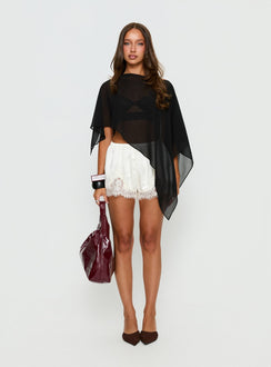 Parisse Satin Lace Trim Shorts Off White