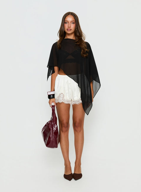 Parisse Satin Lace Trim Shorts Off White