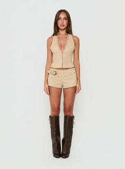 Romey Studded Faux Suede Micro Shorts Sand