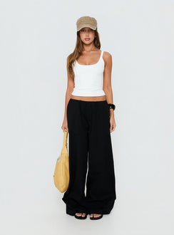 Showcasing Lunea Concealed Waistband Pants Black in womens-regular-pants with high-rise front view of model wearing Princess Polly