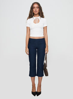 front view of model wearing Princess Polly Diran Capri Trouser Indigo 