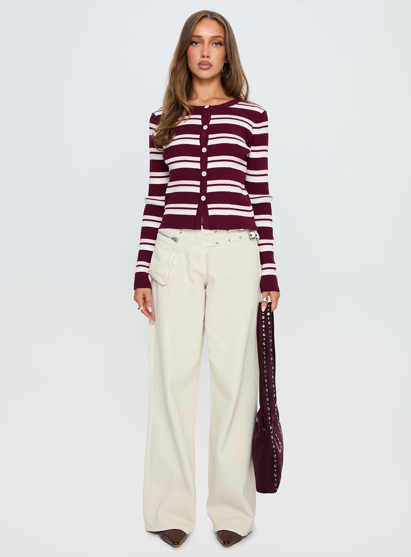Donoven Long Sleeve Top Burgundy Stripe