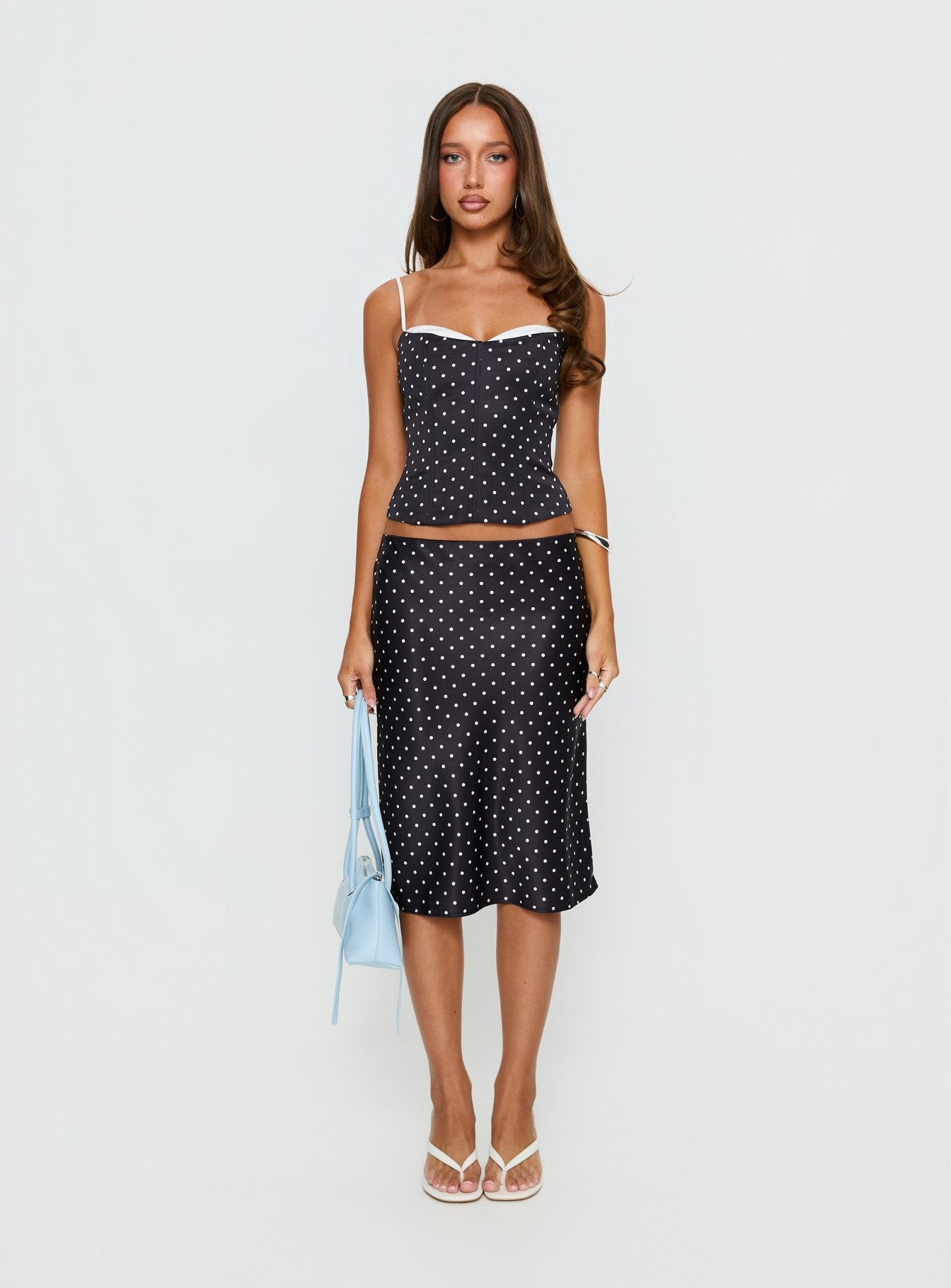 Somani Layered Corset Top Black Polka Dot