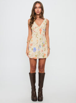 Pennie Bias Mini Dress Cream / Floral