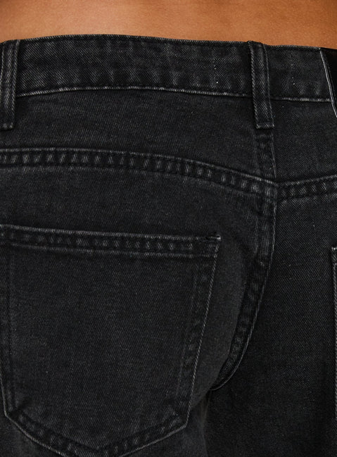 Picco Ultra Low Rise Wide Leg Jeans Washed Black