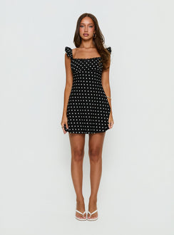Beacall Mini Dress Black Polka Dot