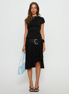   front view of model wearing Princess Polly Esmeray Midi Knit Skirt Sheer Black 