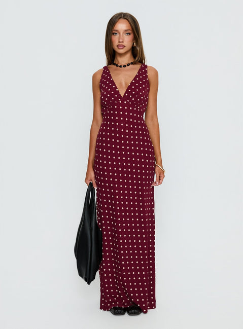 Nellie Maxi Dress Burgundy Polka Dot