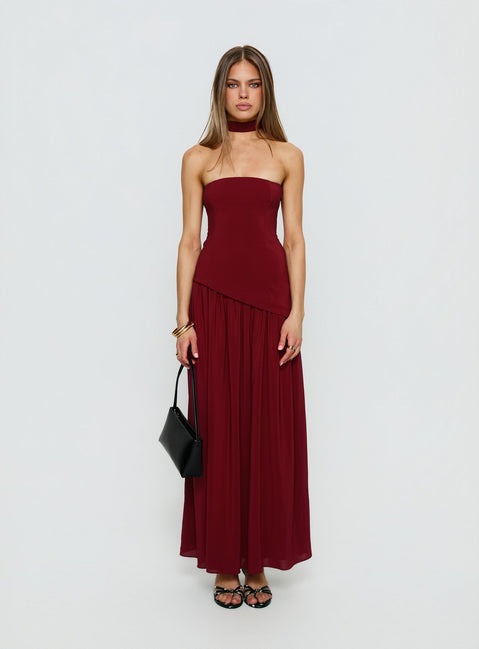 Odela Strapless Drop Waist Maxi Dress Cherry