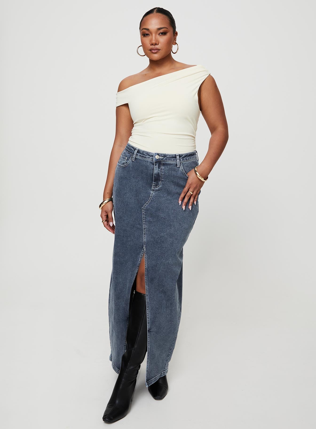 product Batkins Maxi Skirt Dark Wash Denim Princess Polly  Maxi 