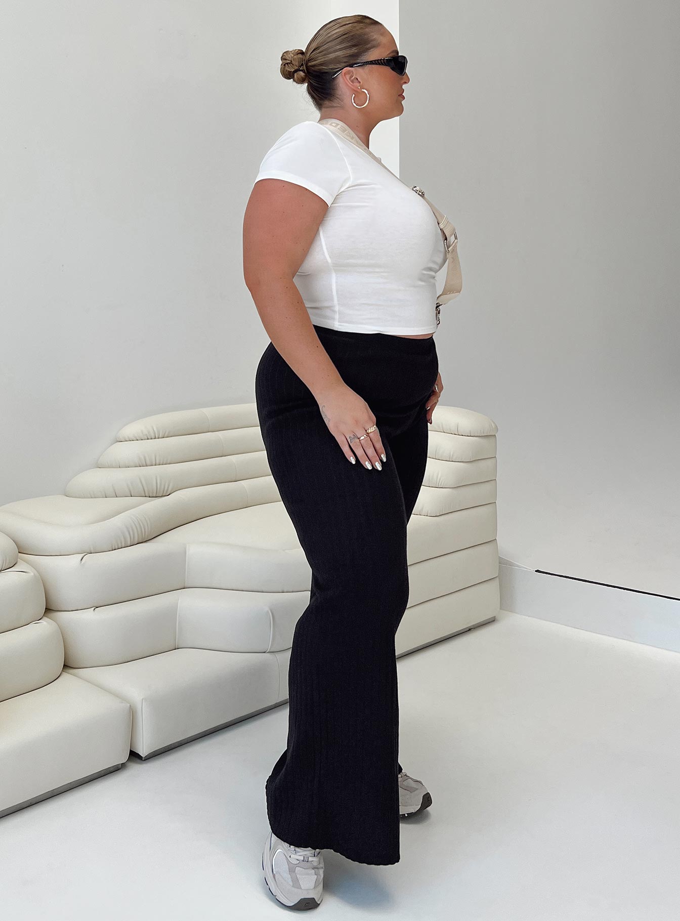 product Princess Polly High Waisted Pants  Allen Ribbed Pants Black Curve