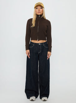 So Exclusive Zip Through Knit Jumper Brown