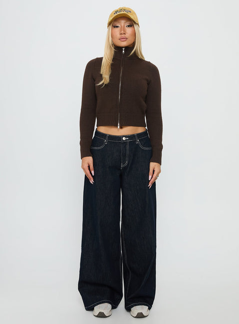 So Exclusive Zip Through Knit Jumper Brown