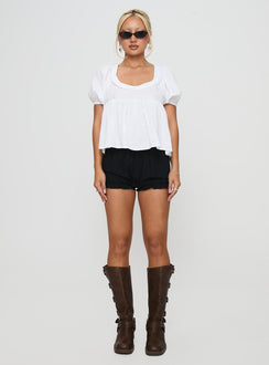 front view of model wearing Princess Polly Weyes Smock Top White Short Sleeves Scoop Neck 