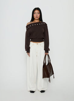 Kloud Off Shoulder Foldover Sweater Brown