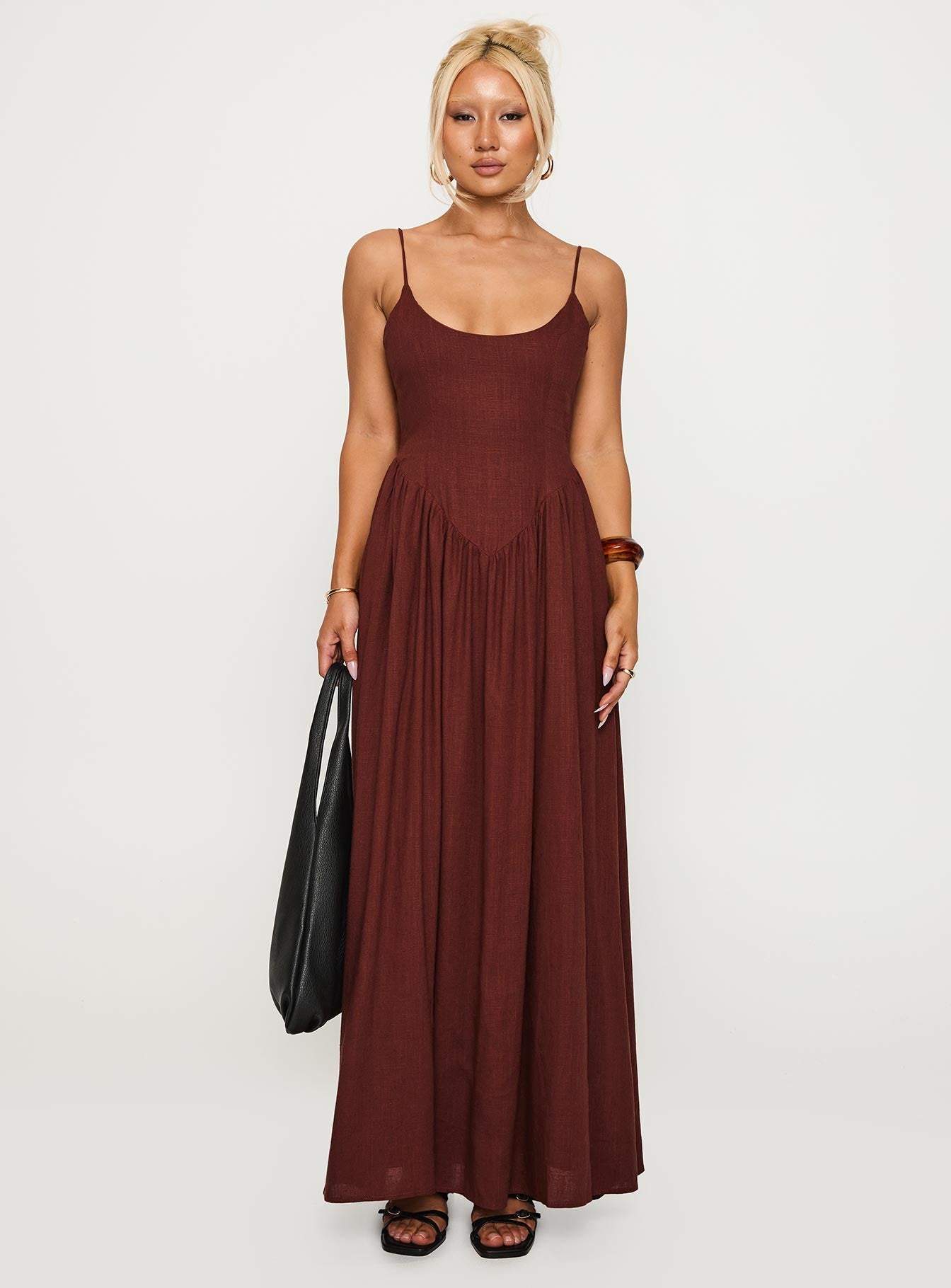 Palisades Tie Up Maxi Dress Brown