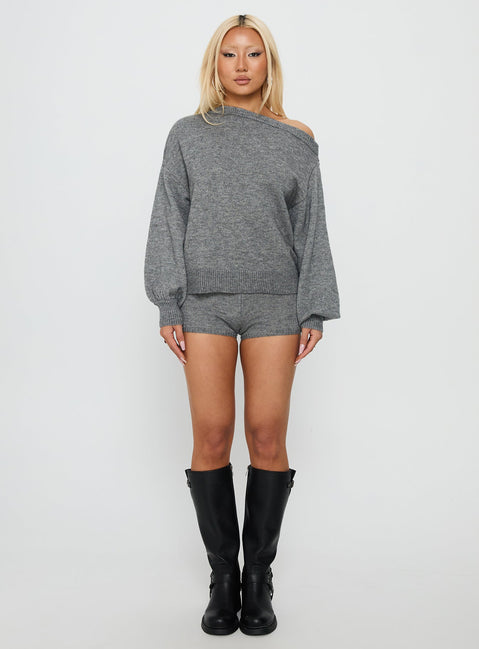 Lirian Knit Off Shoulder Set Grey