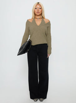 Sensibility Halter Detail Knit Sweater Green