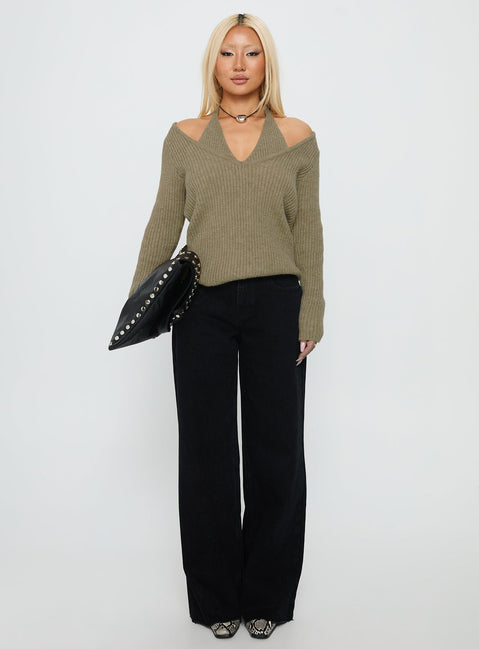 Sensibility Halter Detail Knit Sweater Green
