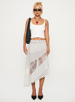   front view of model wearing Princess Polly Rennar Maxi Skirt White / Polka Dot Midi Skirts 