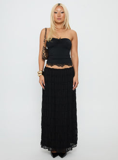   front view of model wearing Princess Polly Estefania Maxi Skirt Black Maxi 