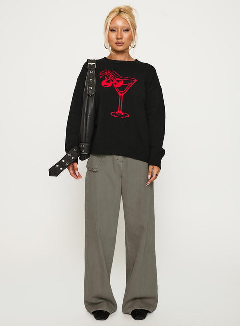Like A Charm Knit Sweater Black / Red