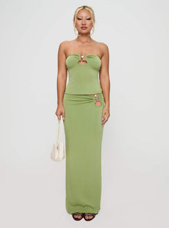 front view of model wearing Princess Polly Sun Chaser Strapless Top Green Sleeveless Sweetheart 
