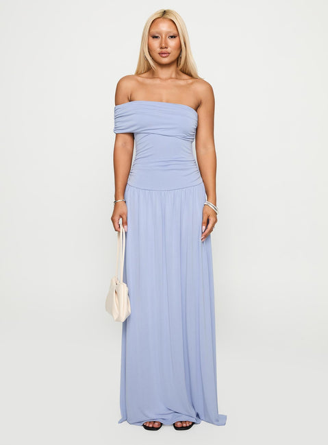 front view of model wearing Princess Polly Decadence Strapless Maxi Dress Lilac Straight Neck 