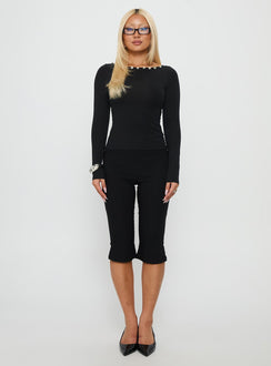 front view of model wearing Princess Polly Samaira Capri Pant Black Mid Rise Pants 