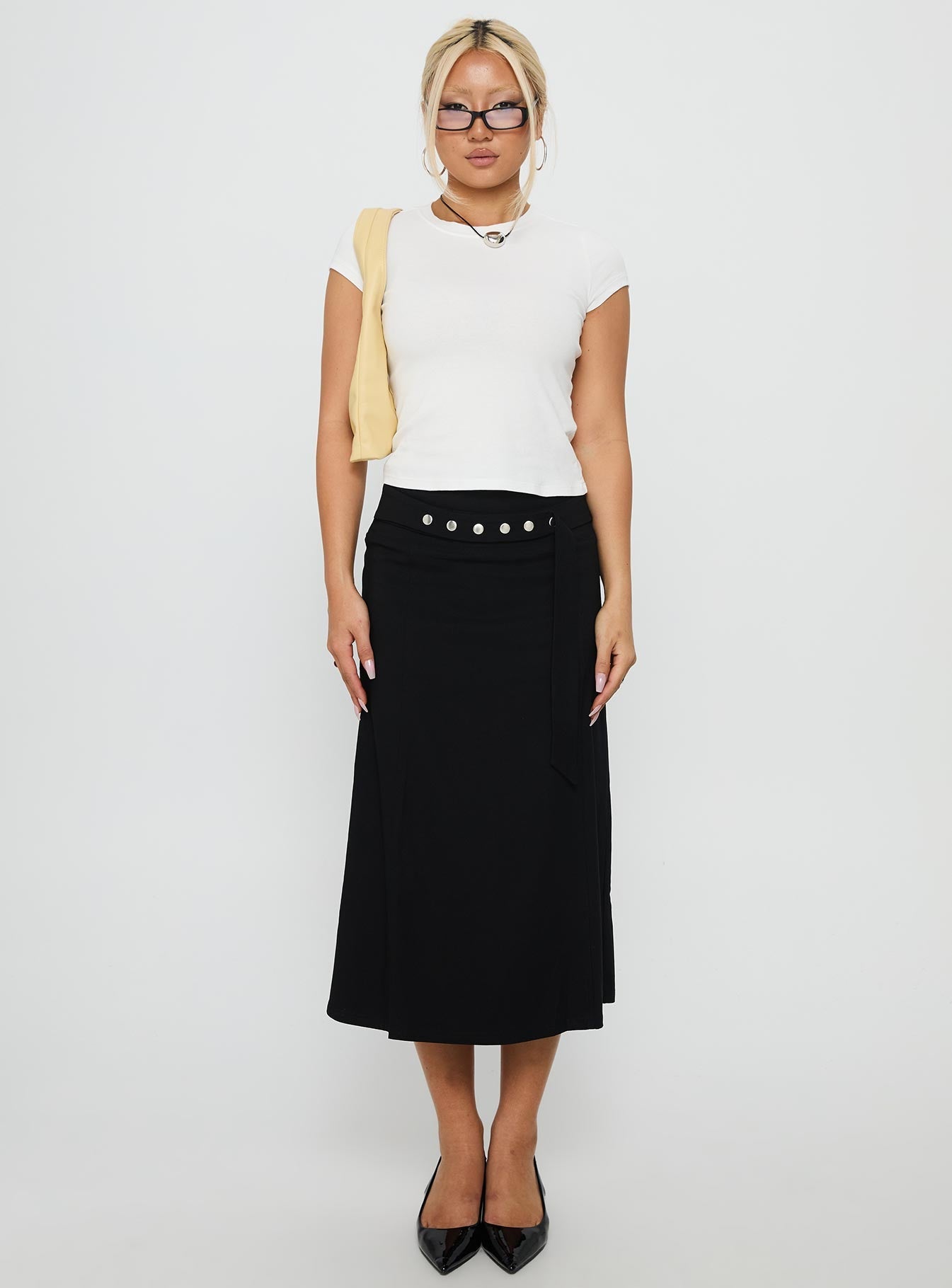 Ammie Studded Belt Midi Skirt Black