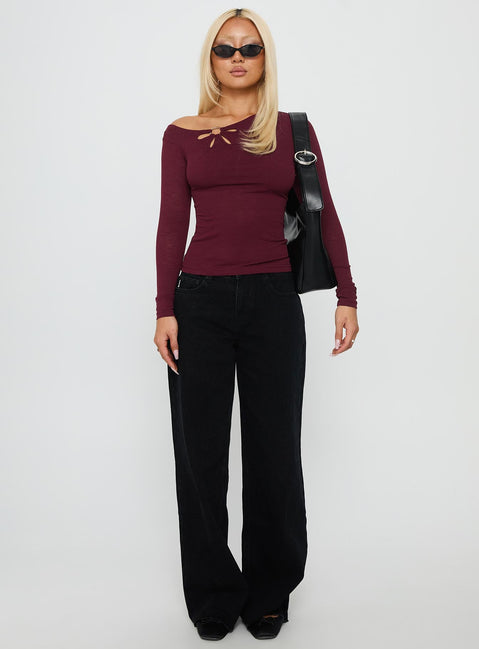 Iced Out Long Sleeve Off Shoulder Top Currant