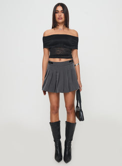 front view of model wearing Princess Polly Werrender Off The Shoulder Top Black Short Sleeves straight 